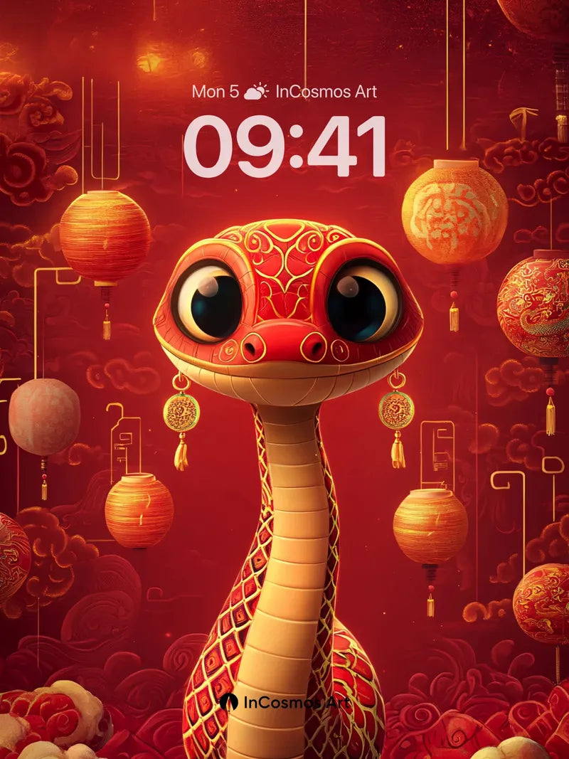 Crimson Serpent Wallpaper with Hanging Lanterns wallpaper for iPhone, iPad & Mac