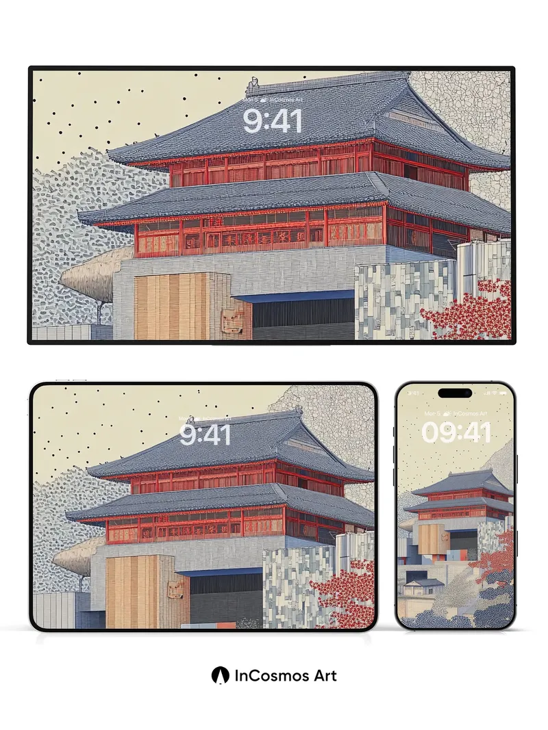 Serene Fusion Wallpaper with Traditional Meets Modern