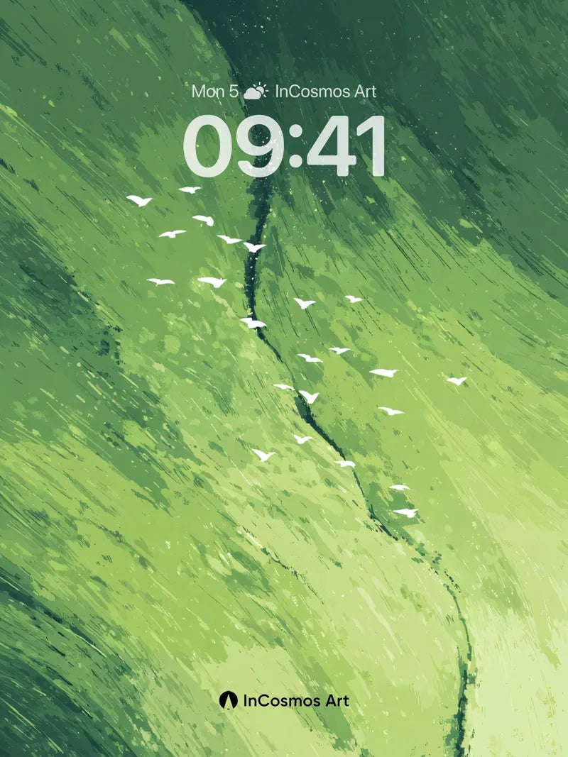 Serenity River Wallpaper with Fluttering Birds