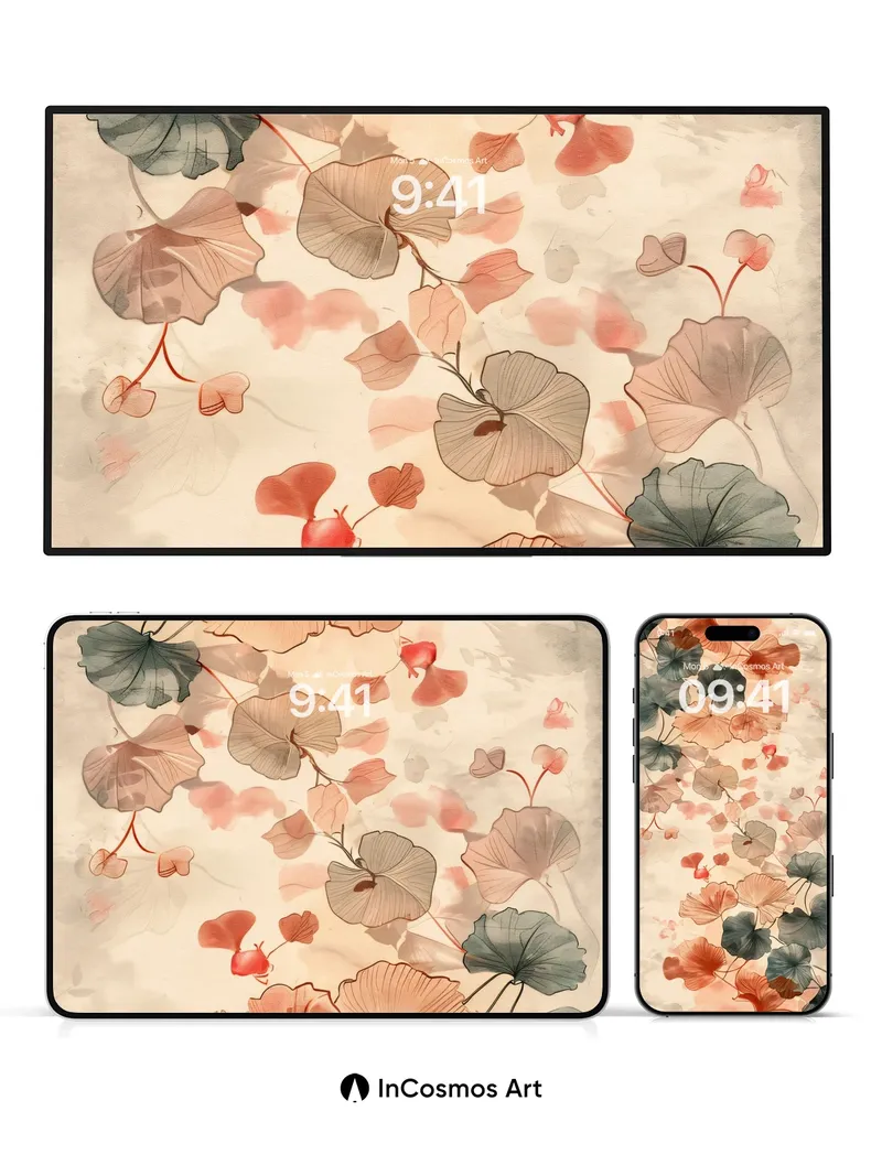 Whispering Leaves Wallpaper with Ink Bloom