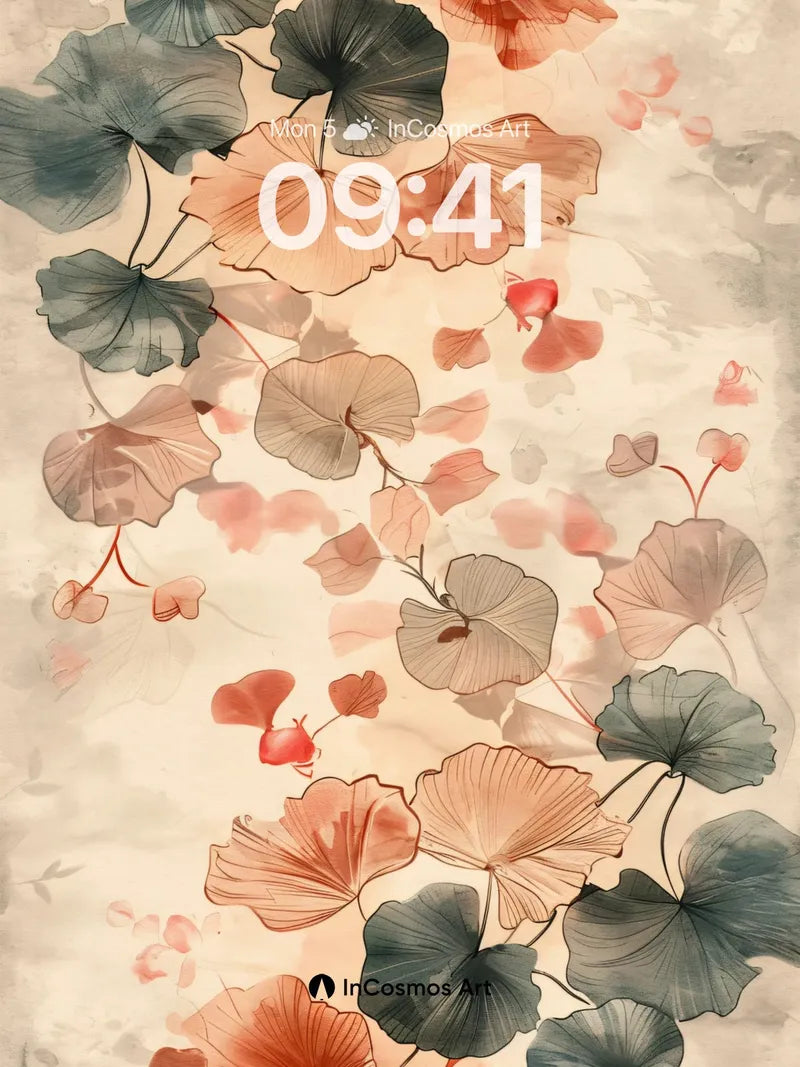 Whispering Leaves Wallpaper with Ink Bloom