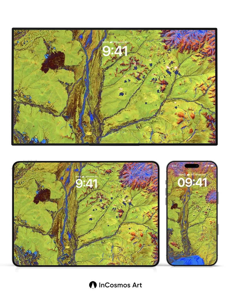 Luminous River Wallpaper with Fractal Canopy