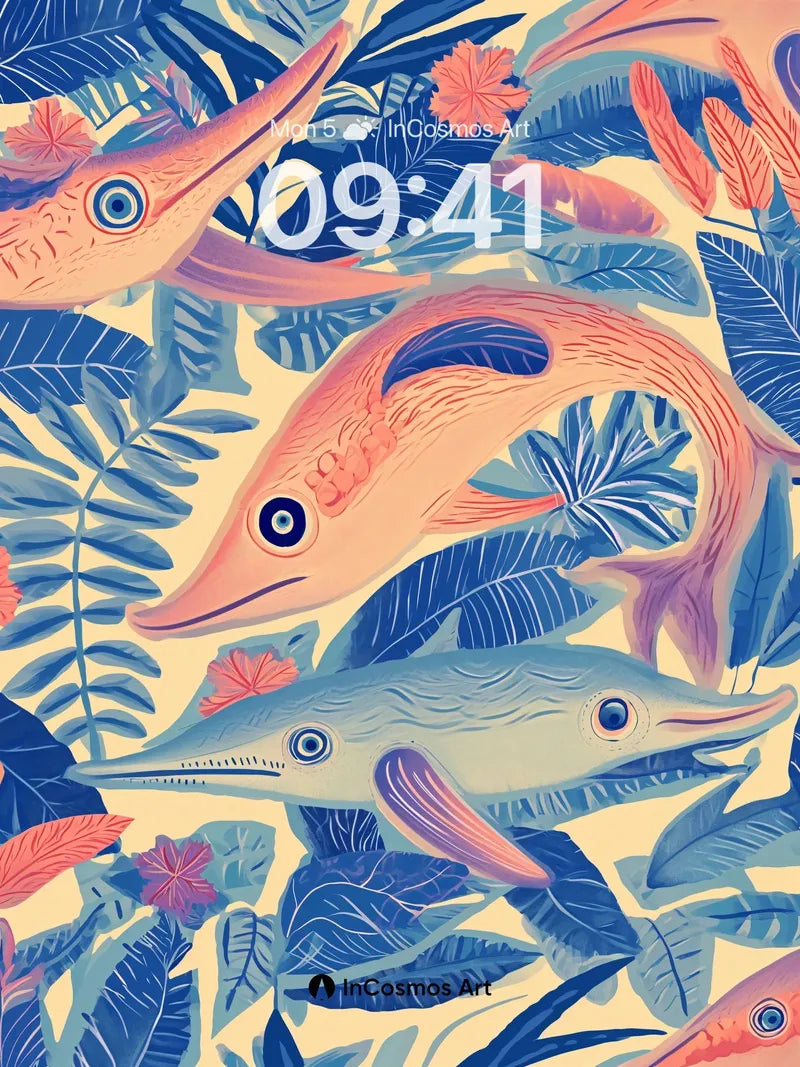 Tropical Mirage Wallpaper with Floating Fish