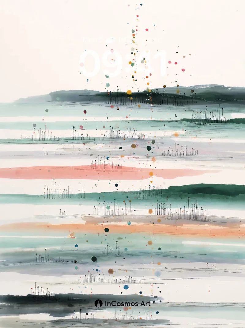 Serene Watercolor Horizon Wallpaper with Abstract Dots wallpaper for iPhone, iPad & Mac
