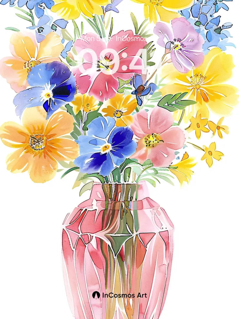 Sunlit Glass Garden Wallpaper with Watercolor Blooms wallpaper for iPhone, iPad & Mac