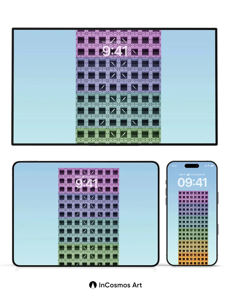 Rainbow Grid Wallpaper with Structural Light