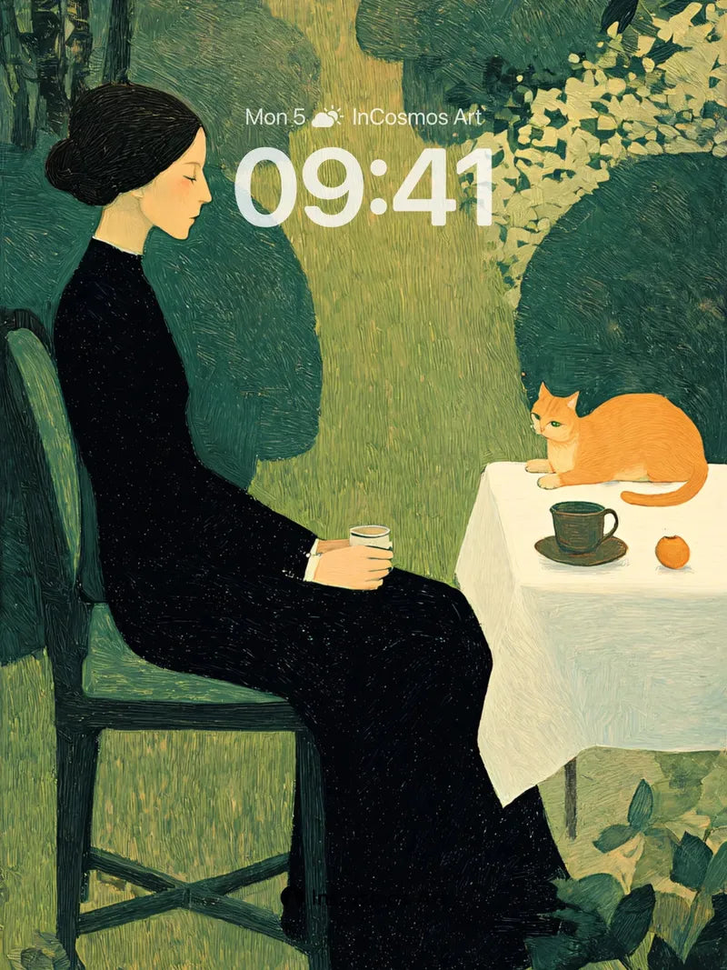 Serenity Garden Wallpaper with Orange Cat wallpaper for iPhone, iPad & Mac