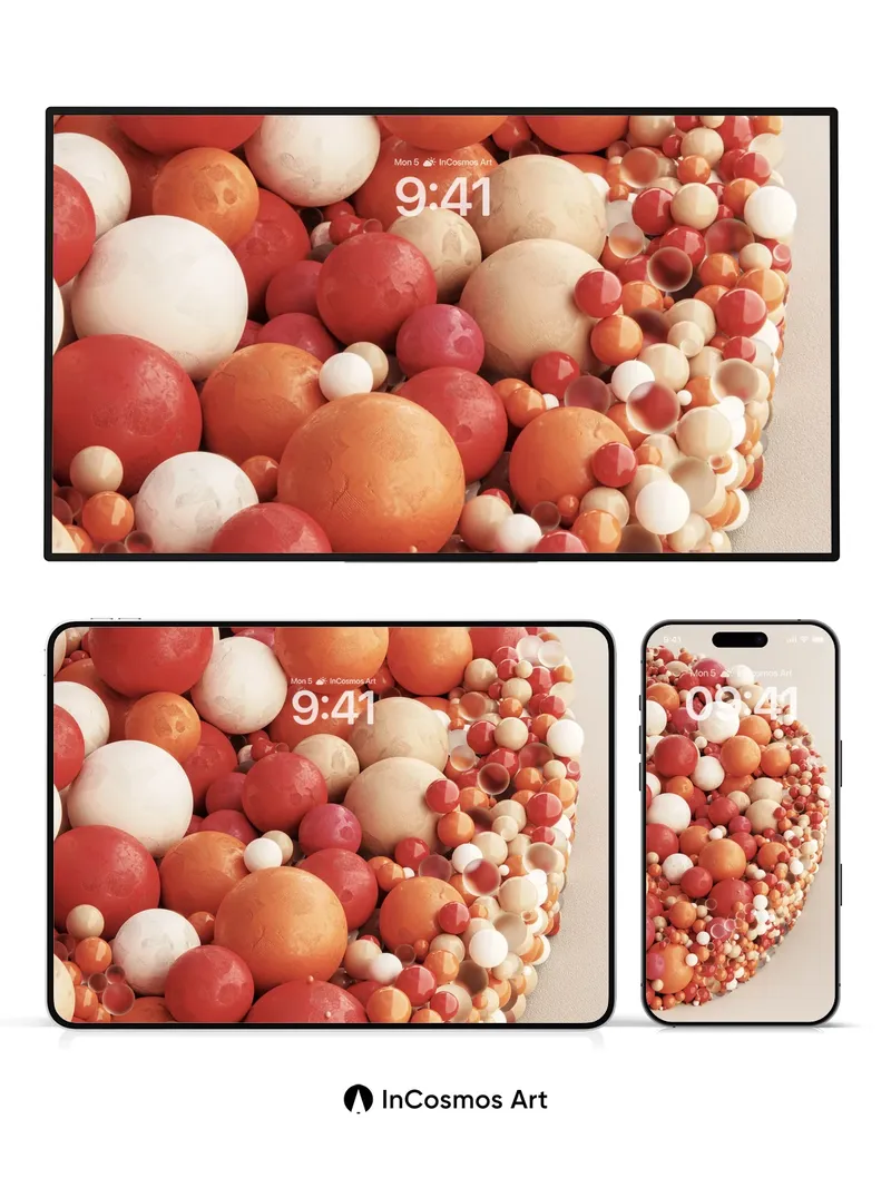 Coral Bloom Wallpaper with Floating Spheres