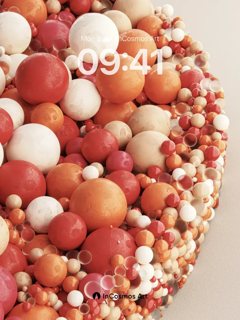 Coral Bloom Wallpaper with Floating Spheres wallpaper for iPhone, iPad & Mac