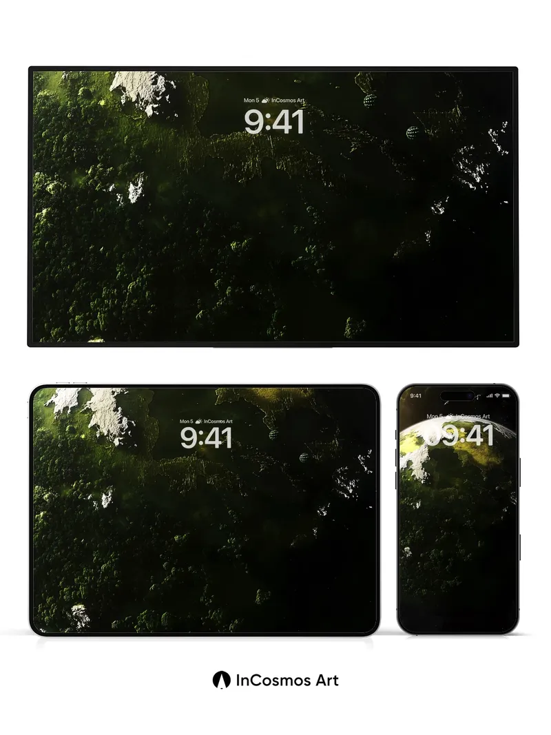 Cosmic Verdant Wallpaper with Celestial Light