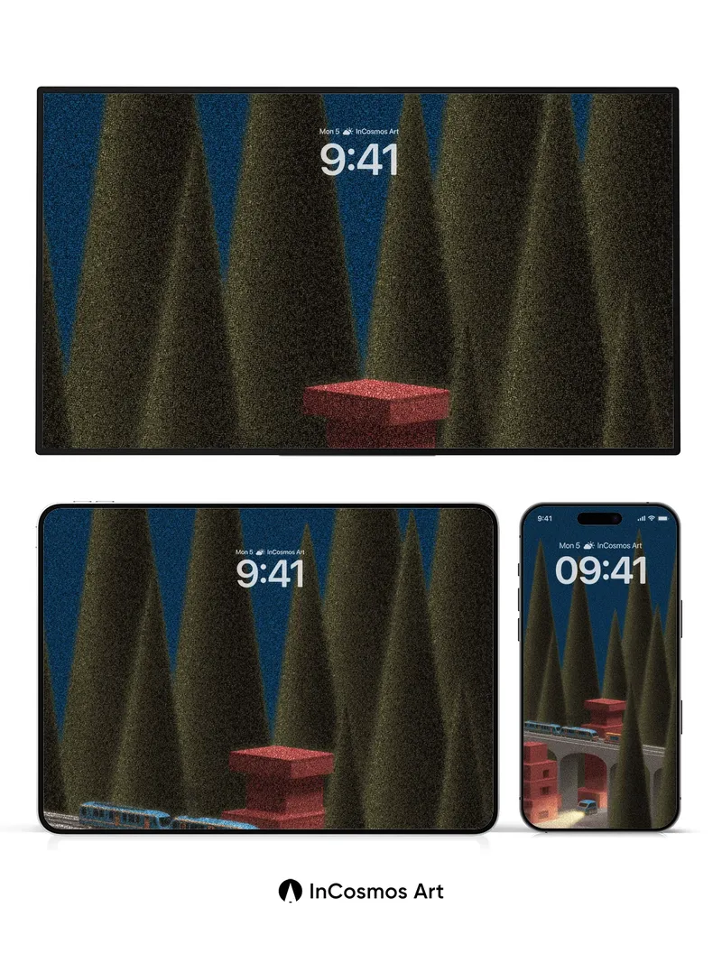 Midnight Forest Wallpaper with Floating Train