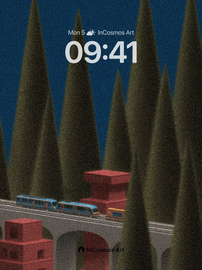 Midnight Forest Wallpaper with Floating Train