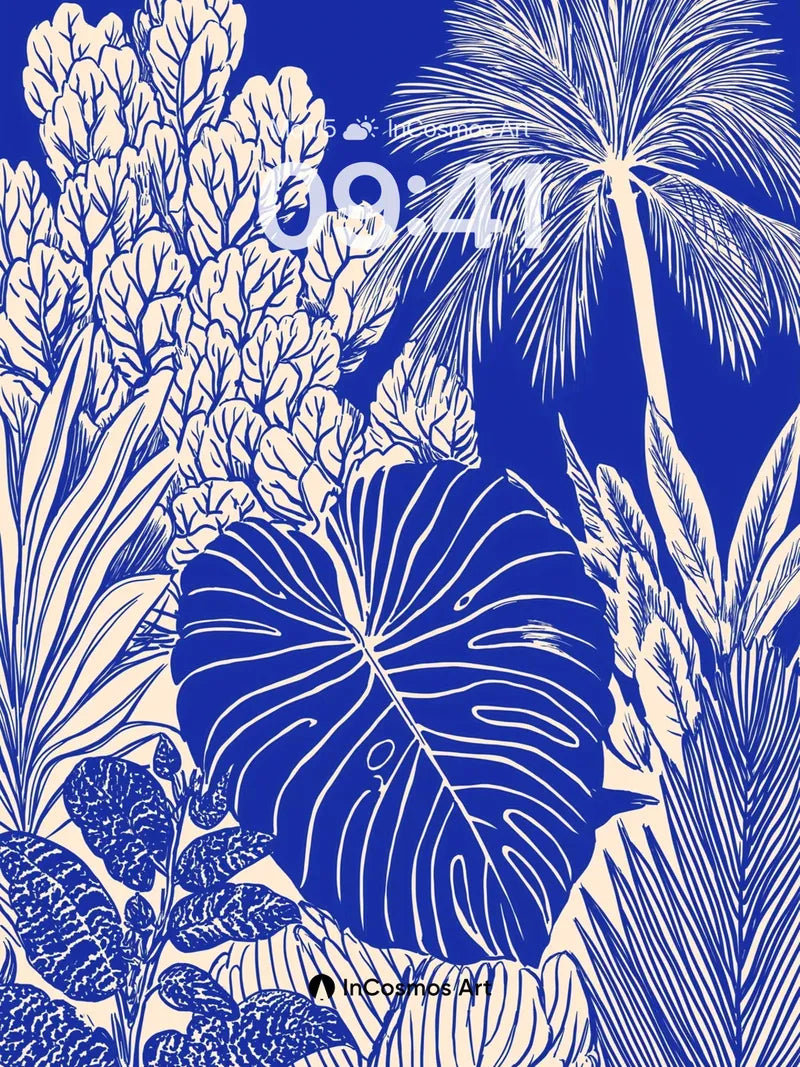Indigo Jungle Wallpaper with Monstera Veins wallpaper for iPhone, iPad & Mac