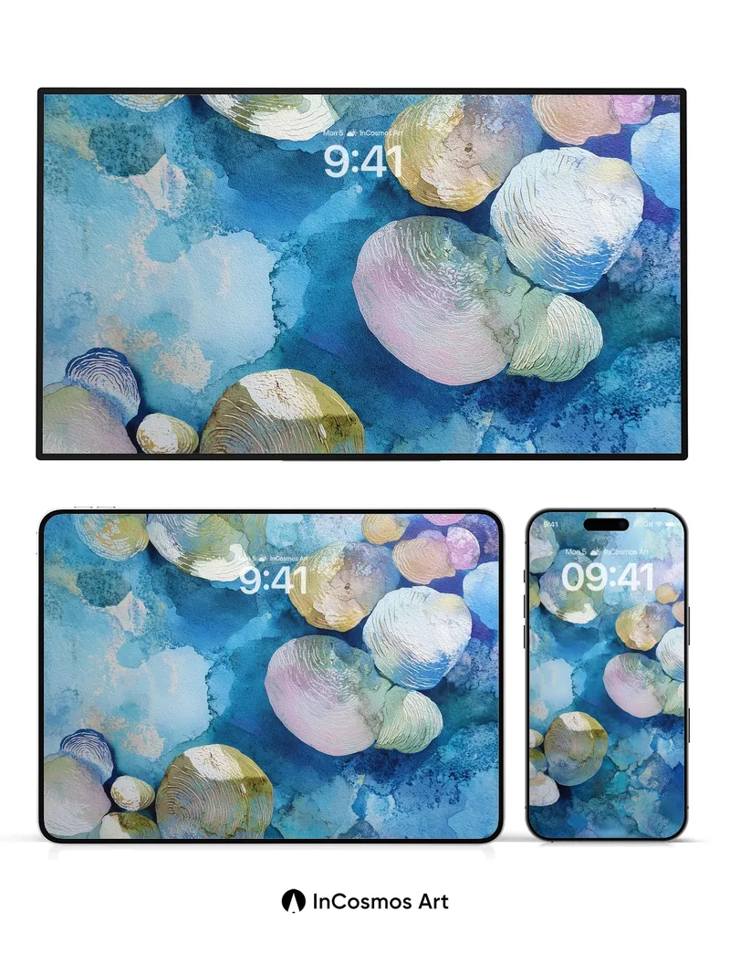 Luminous Shell Wallpaper with Oceanic Hues