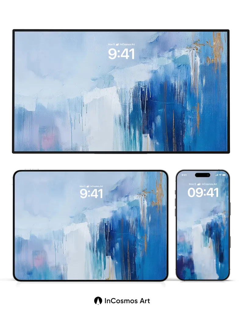 Serene Blue Horizon Wallpaper with Gold Veins