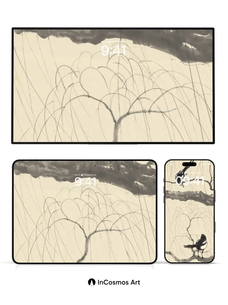 Whispering Branches Wallpaper with Magpie Echoes