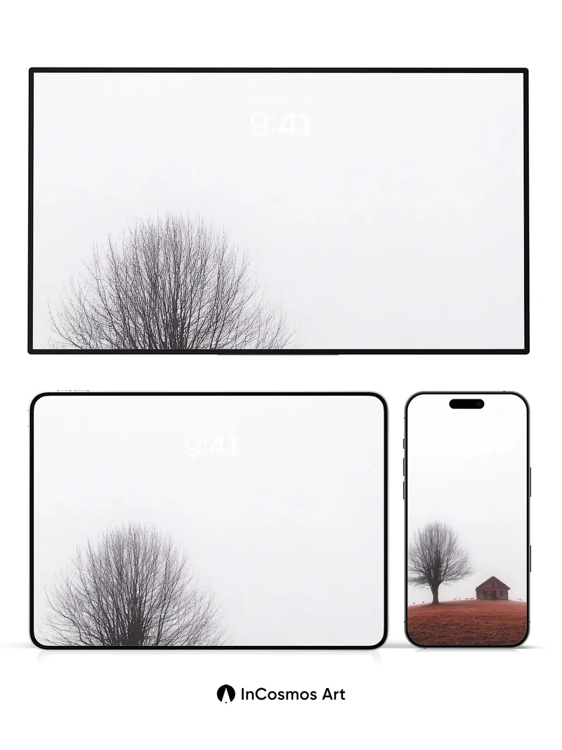 Misty Solitude Wallpaper with Crimson Field