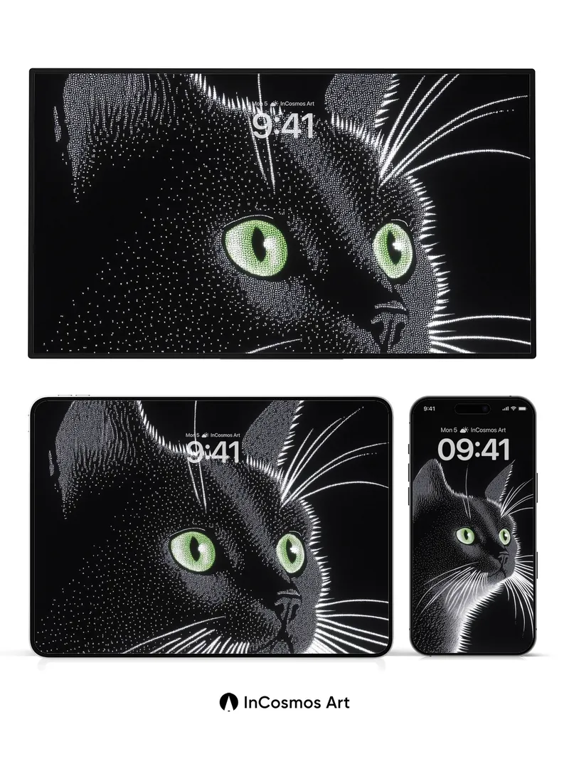 Whispering Shadow Wallpaper with Emerald Gaze