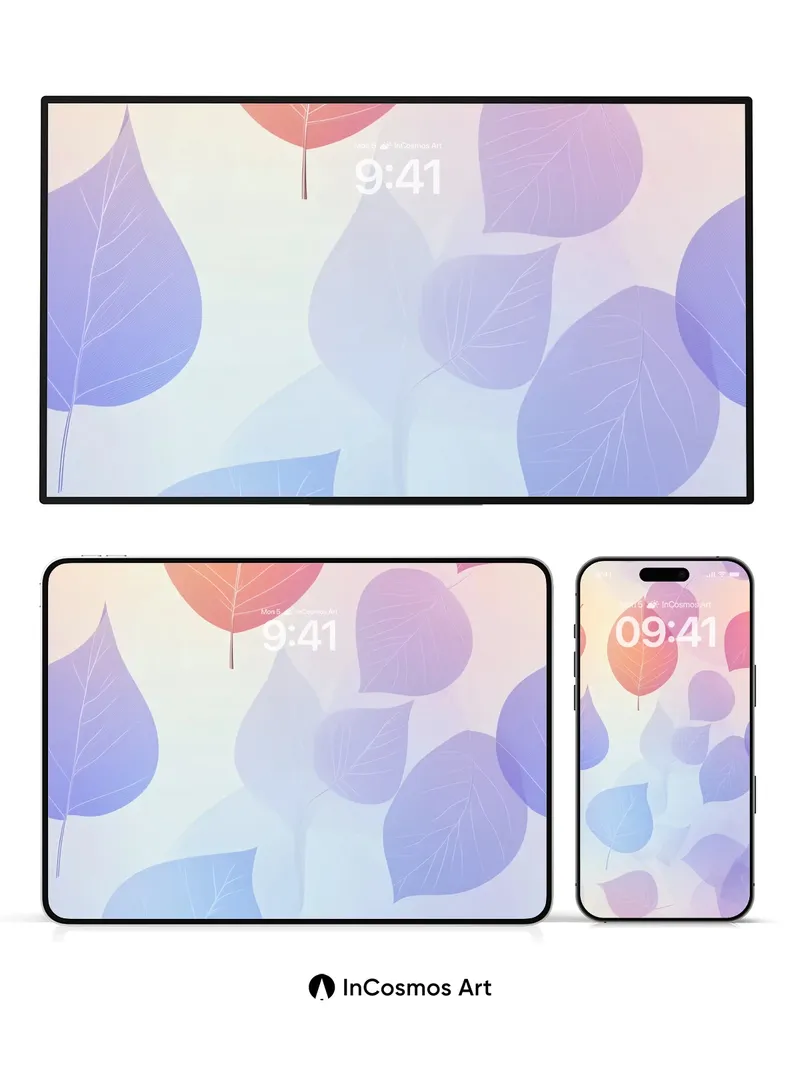 Pastel Drift Wallpaper with Floating Leaves