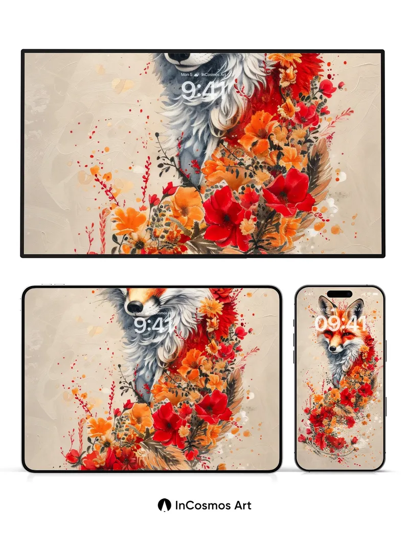 Autumn Whispers Wallpaper with Floral Fox