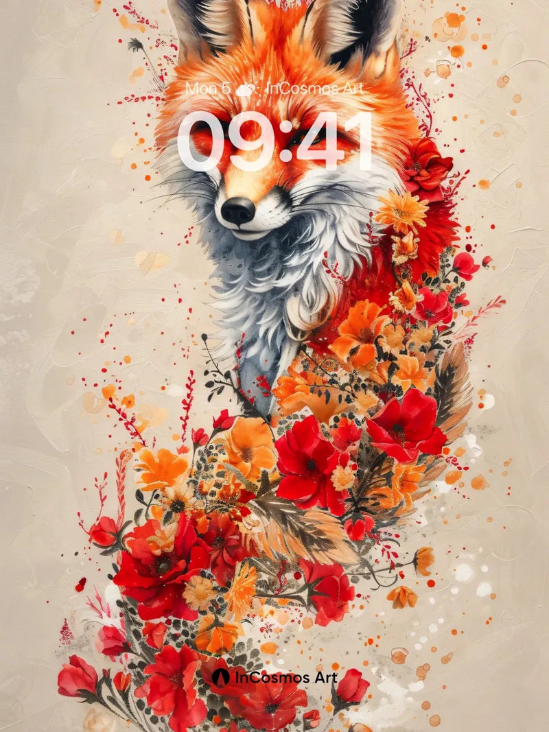 Autumn Whispers Wallpaper with Floral Fox