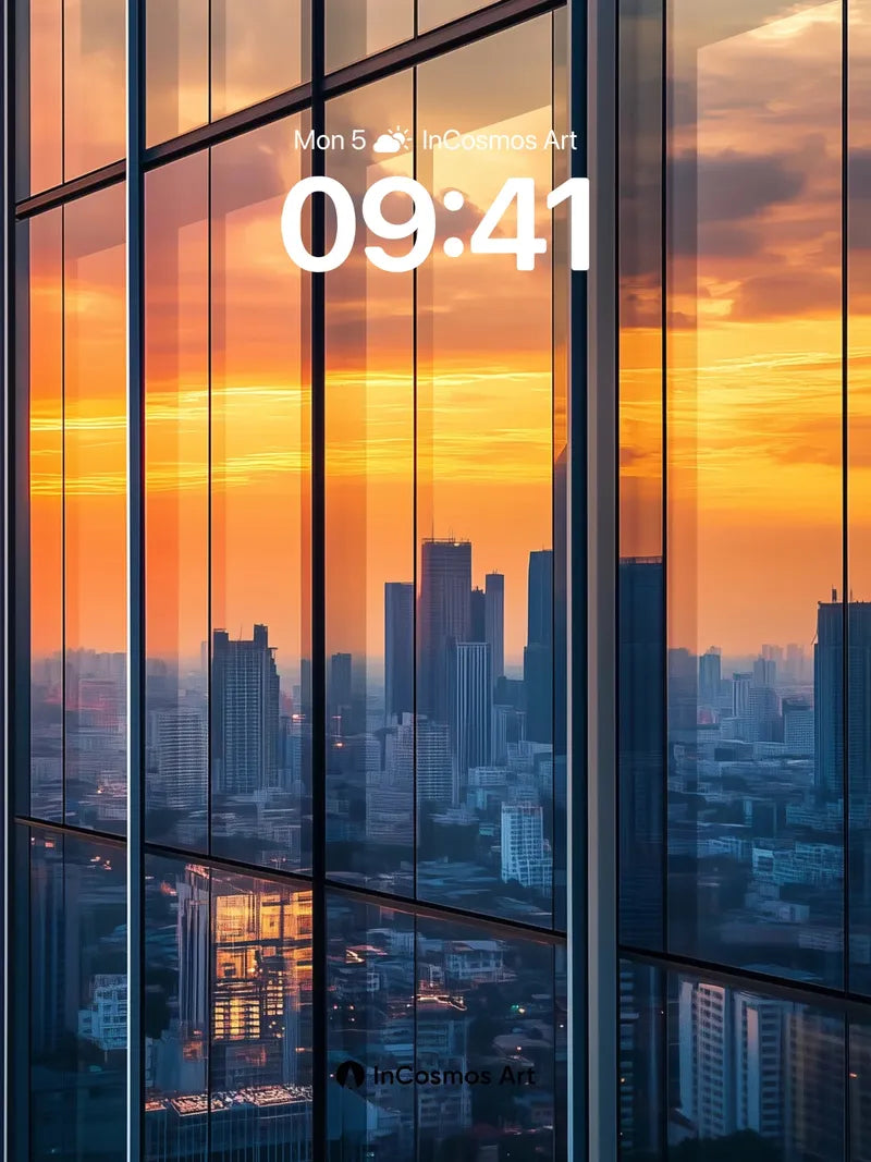 Crimson Horizon Wallpaper with Glass Veil