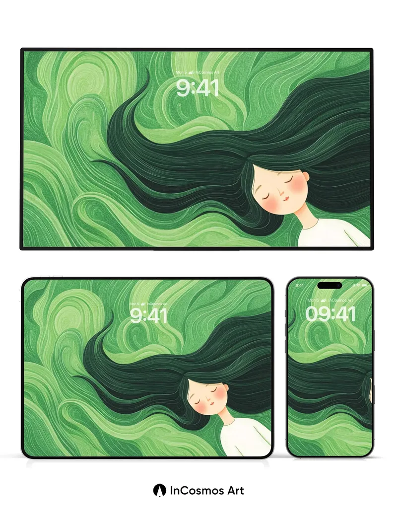 Serenity Wave Wallpaper with Floating Hair