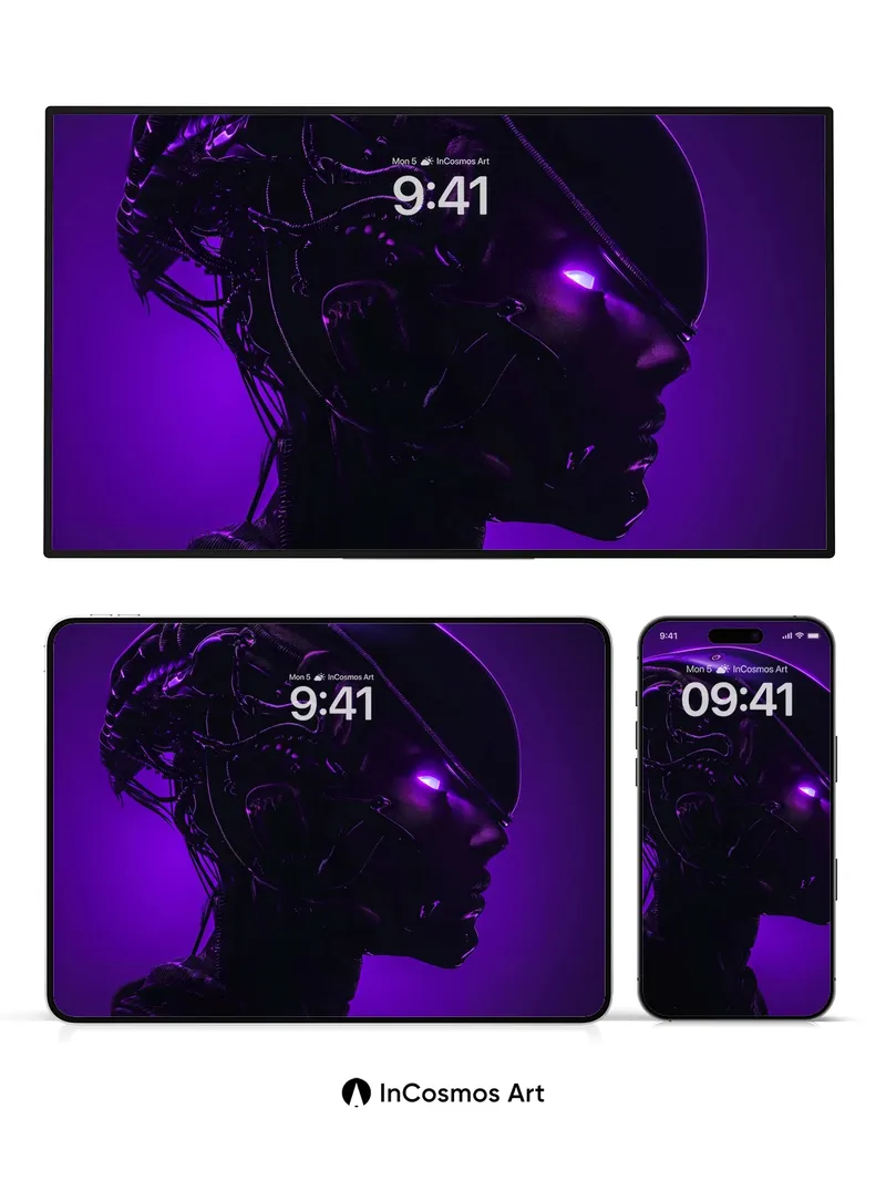 Neon Pulse Wallpaper with Cybernetic Veil