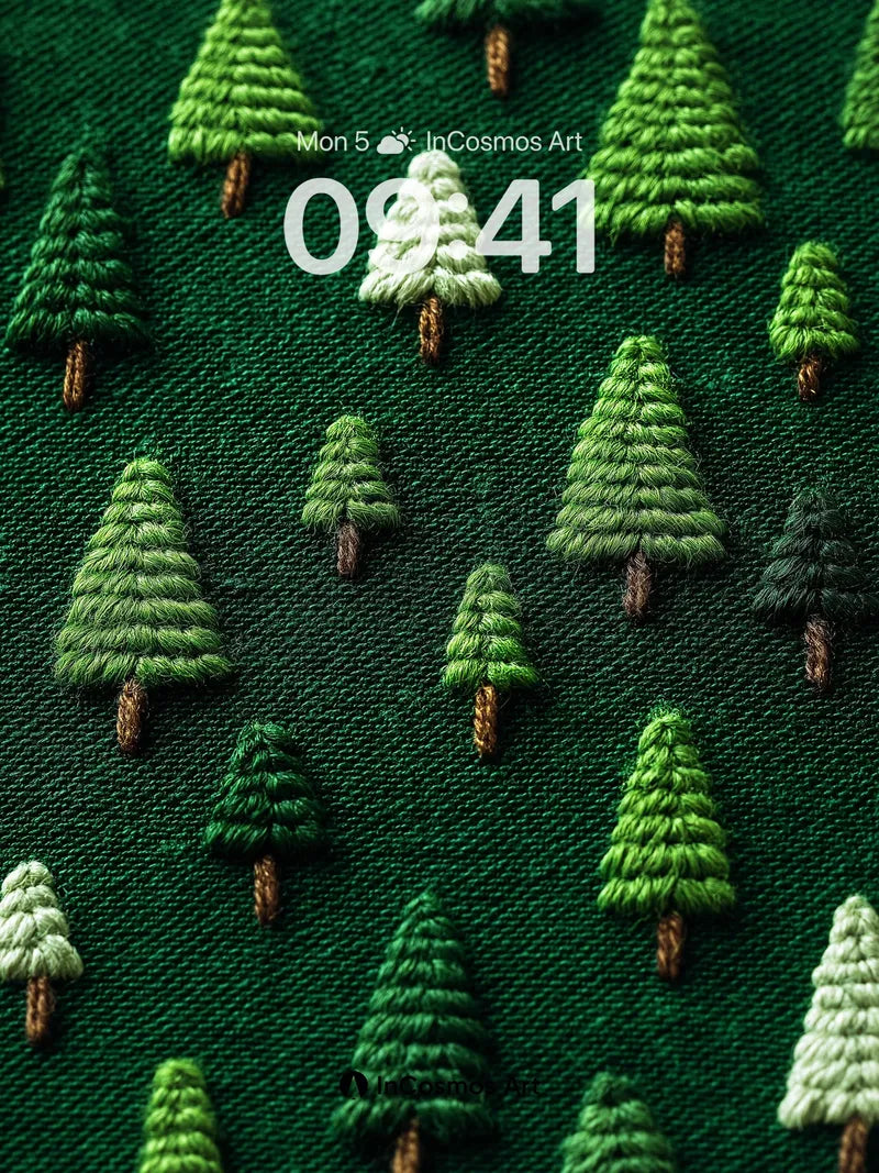 Whispering Forest Wallpaper with Embroidered Pines