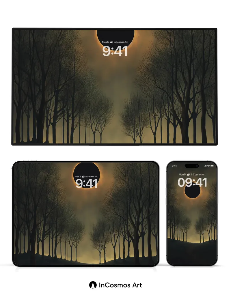 Eclipse Whisper Wallpaper with Silent Forest