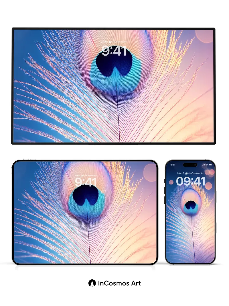 Luminous Feather Wallpaper with Ethereal Eyes