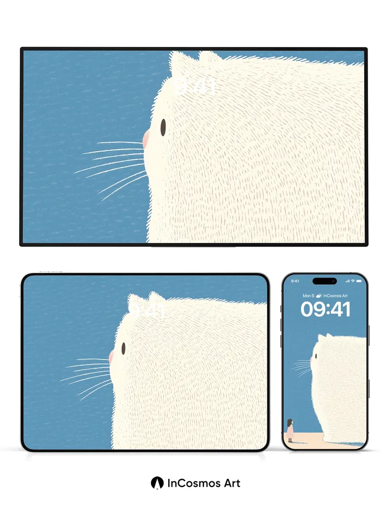 Serenity Meets Giant Cat Wallpaper with Whispering Textures