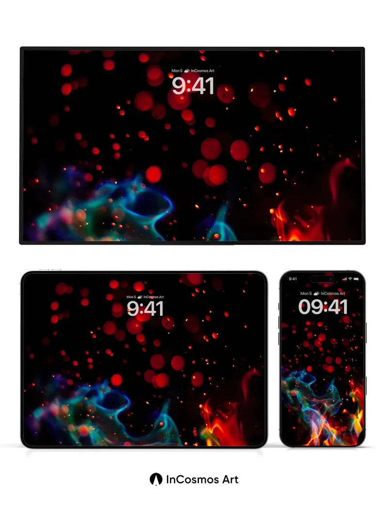 Cosmic Ember Wallpaper with Neon Flames