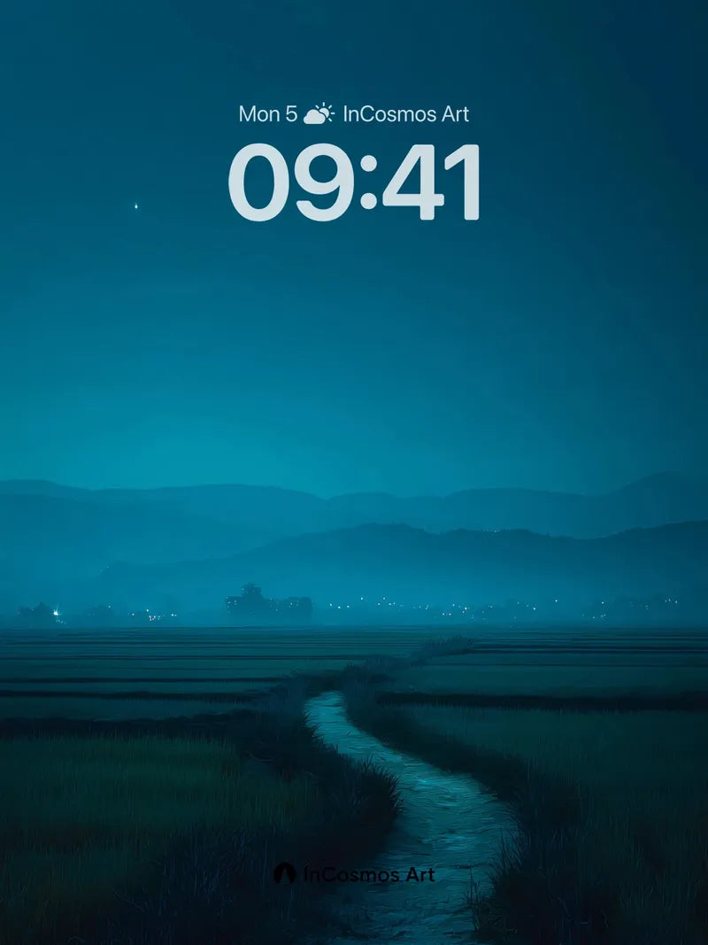Mist-Swallowed Path Wallpaper with Celestial Glow wallpaper for iPhone, iPad & Mac