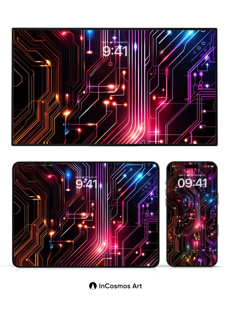 Neon Pulse Wallpaper with Circuit Light Veins