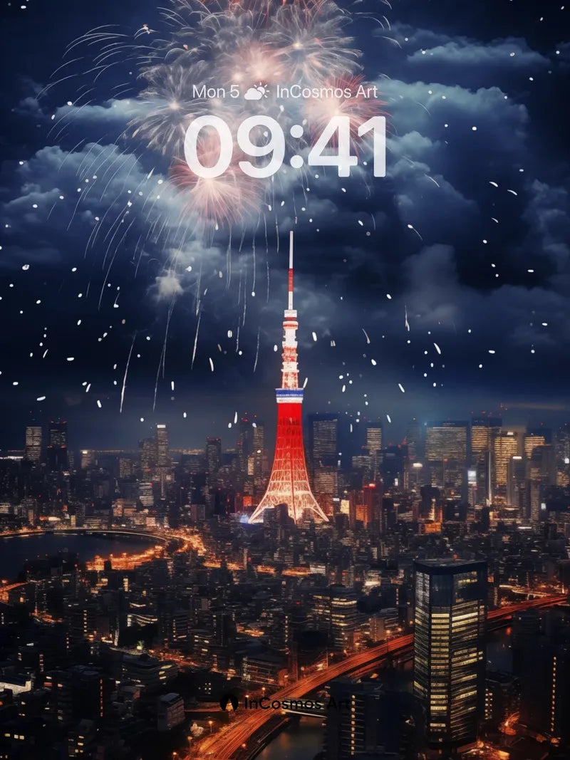 Firework Symphony Wallpaper with Tokyo Tower Glow