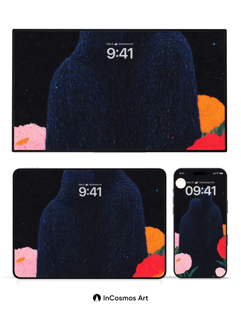 Midnight Bloom Wallpaper with Celestial Silhouettes