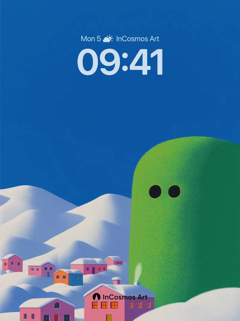 Whispering Snowscape Wallpaper with Giant Green Guest