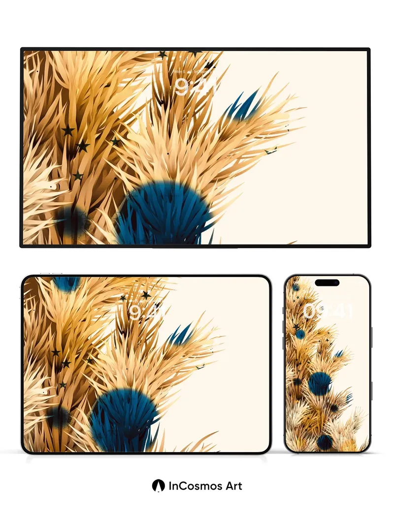 Golden Feather Mirage Wallpaper with Celestial Stars