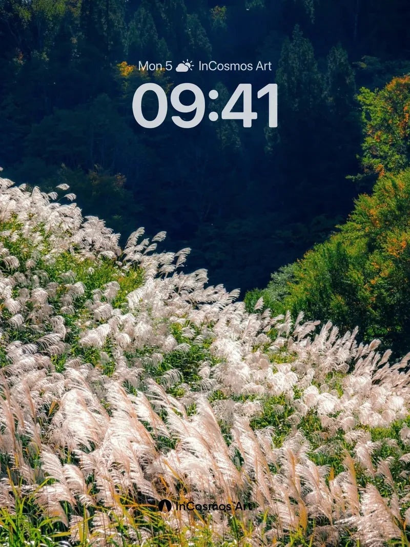 Serenity of Silver Grass Wallpaper with Mountain Hush