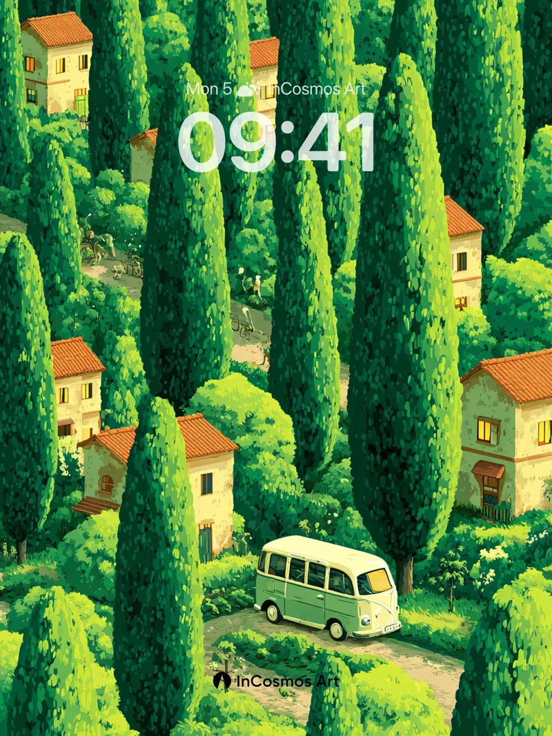 Cypress Whisper Wallpaper with Vintage Van wallpaper for iPhone, iPad & Mac