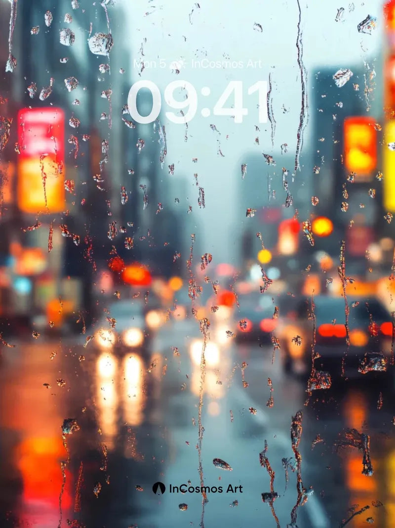 Neon Drizzle Wallpaper with Rain-Streaked Glass