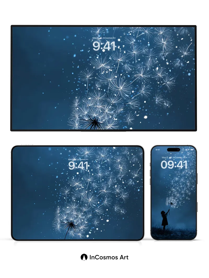 Whispering Dandelion Wallpaper with Starlight Seeds