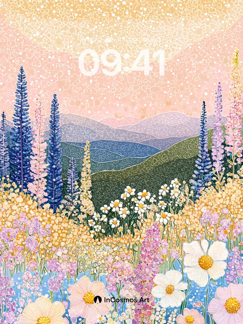 Luminous Meadow Wallpaper with Starlight Petals