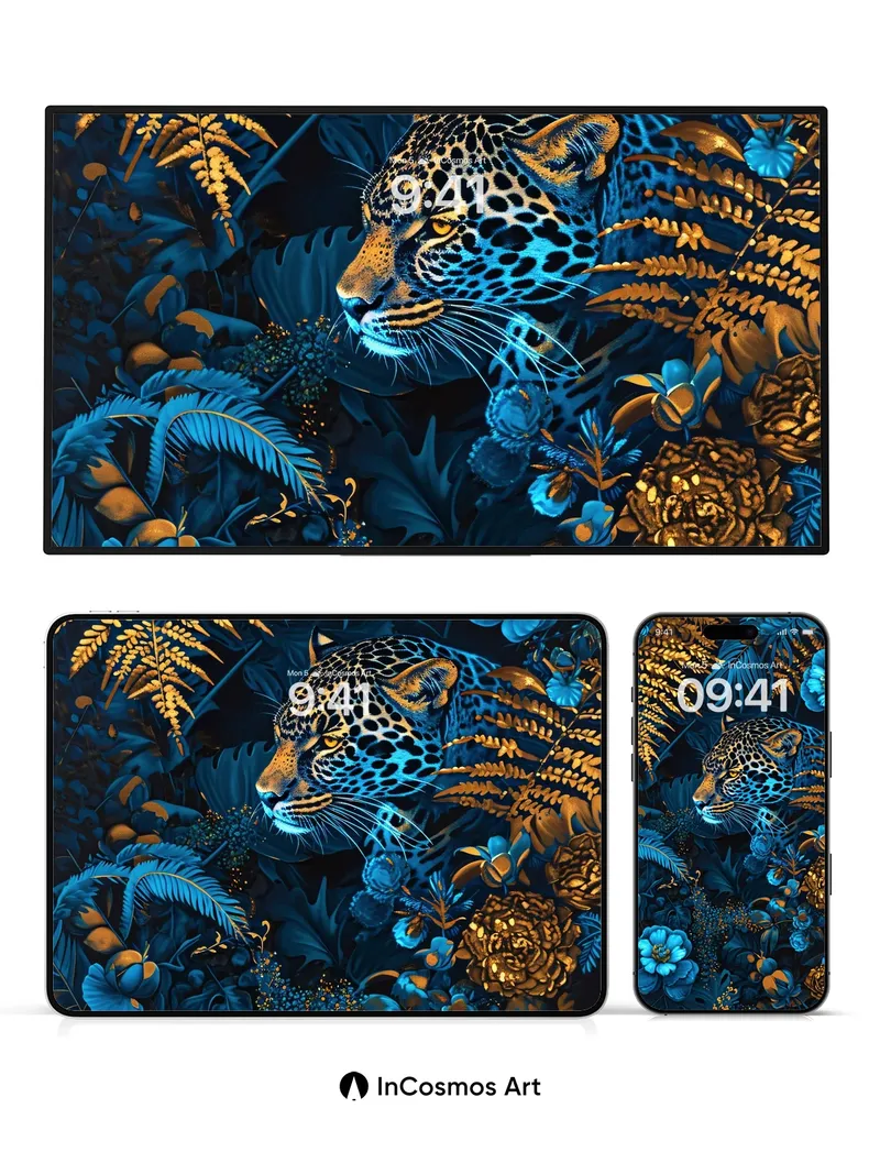 Nocturnal Velvet Wallpaper with Golden Ferns