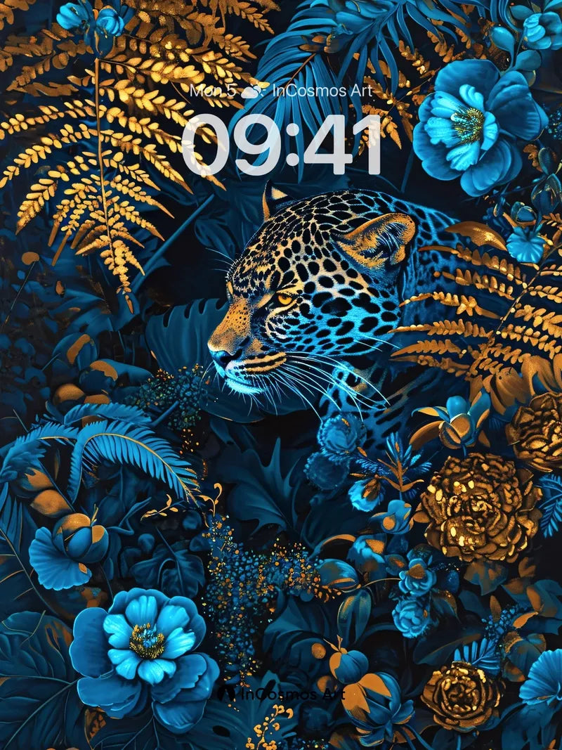 Nocturnal Velvet Wallpaper with Golden Ferns