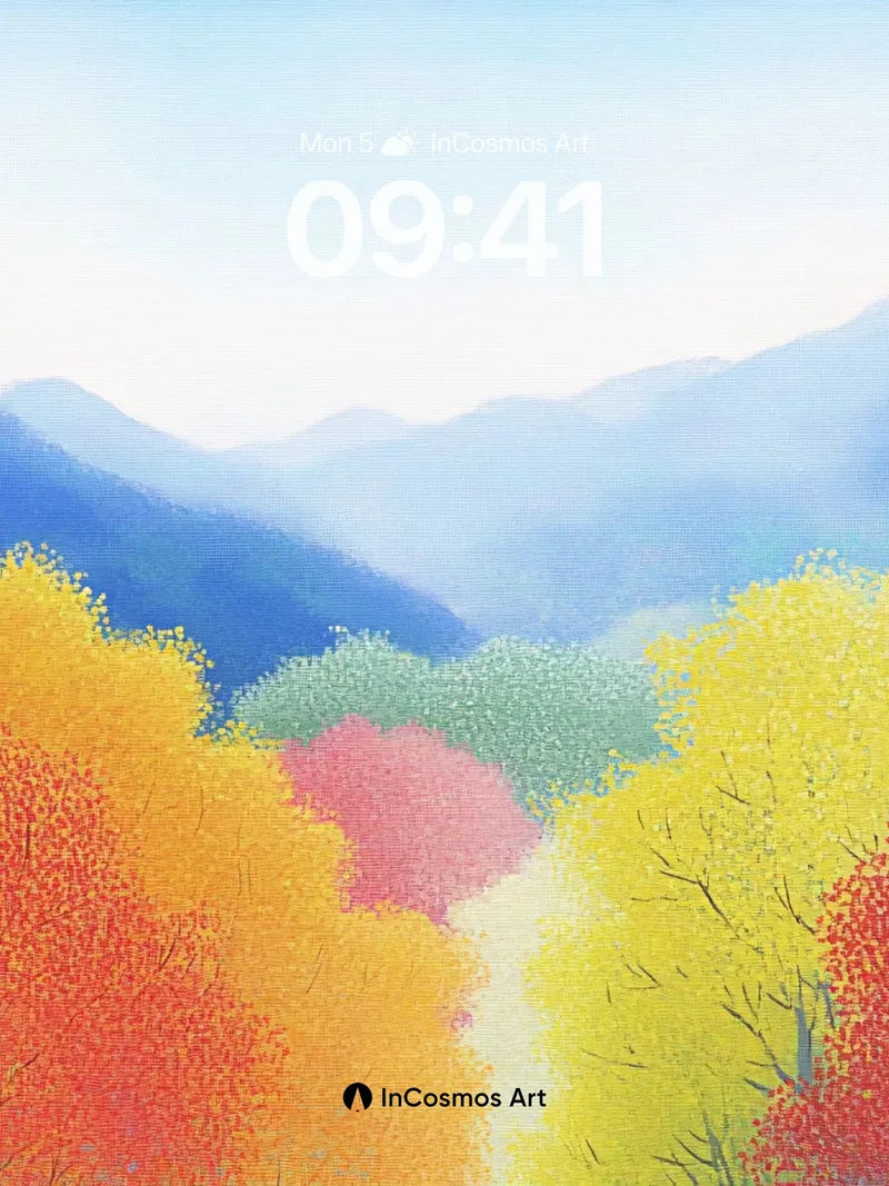 Autumn Hush Wallpaper with Mist-Blurred Peaks