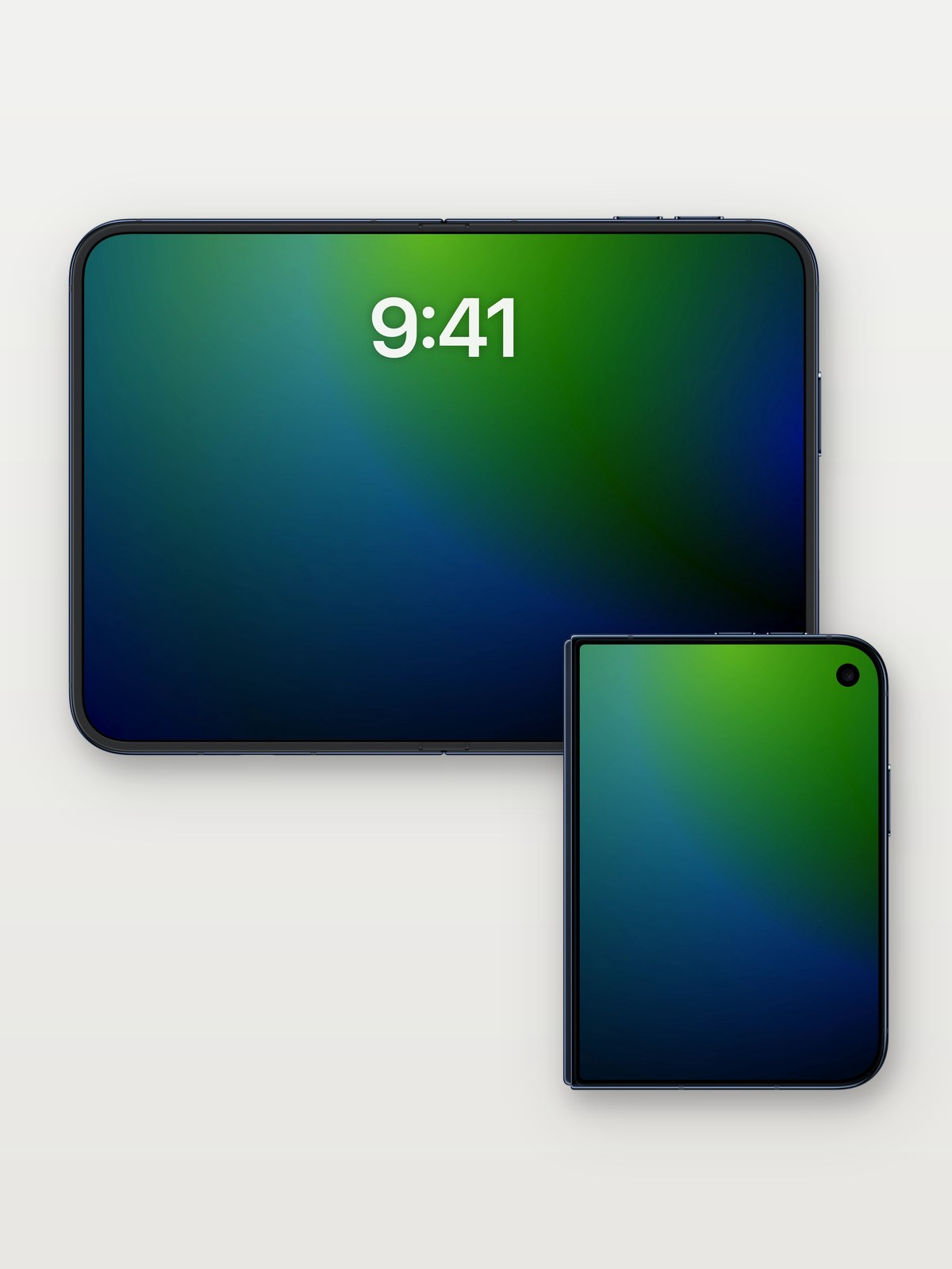 Emerald Hush Wallpaper with Deep Ocean Drift on iPhone Duo, open and closed