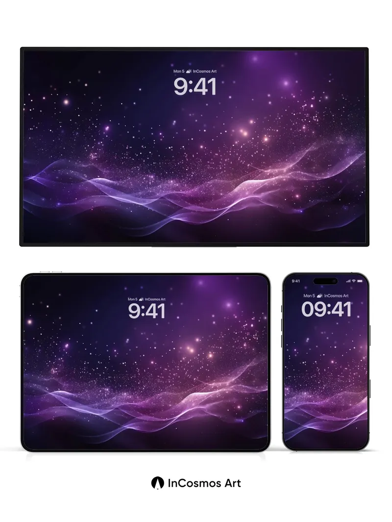 Cosmic Veil Wallpaper with Starlit Waves