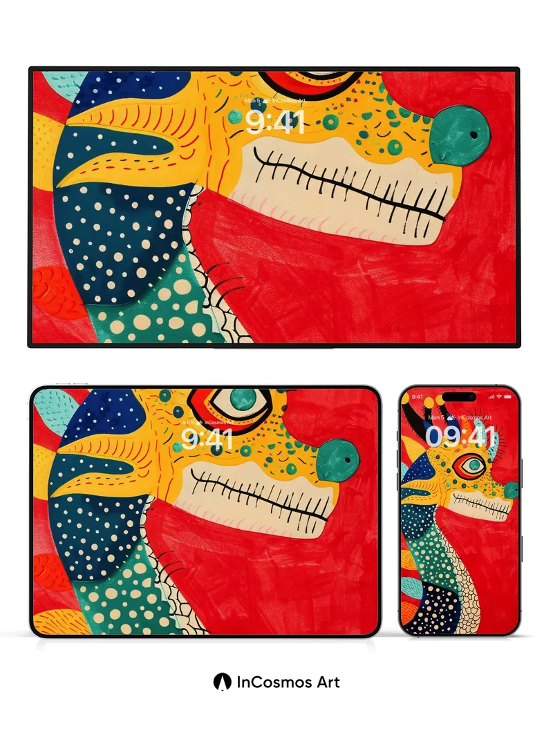 Playful Dragon Wallpaper with Polka-Dot Scales
